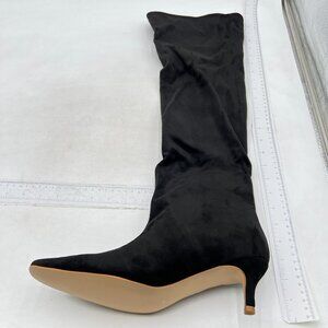 Black Women Vintage Wide Calf Squared Toe Knee High Boots Low Heel Travel Shoes